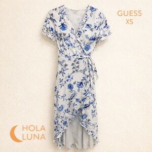 GUESS BLUE FLORAL WRAP DRESS